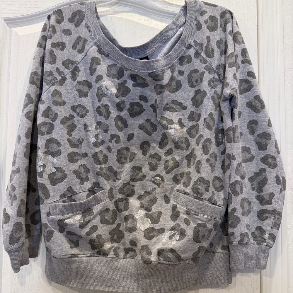 Gray Leopard Print Women's Crew Neck Sweater